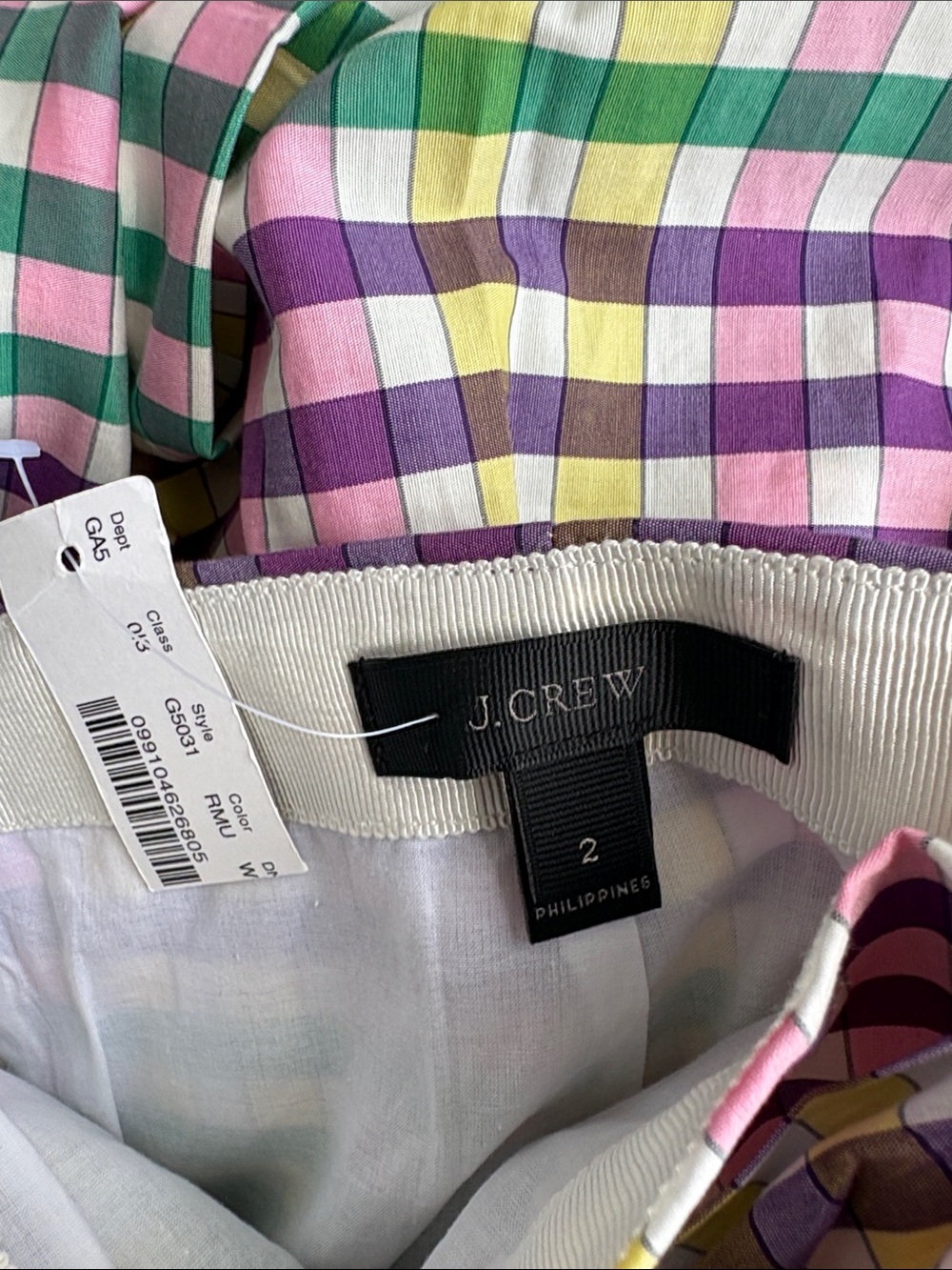 J. Crew Pink, Purple, Green Plaid A-Line Skirt NWT - Picture 2 of 6